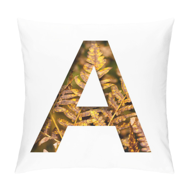 Personality  The Letter A Is Cut From White Paper With Autumn Fern Leaves Background, Late Autumn Font Or Alphabet. Collection Of Decorative Fonts. Pillow Covers