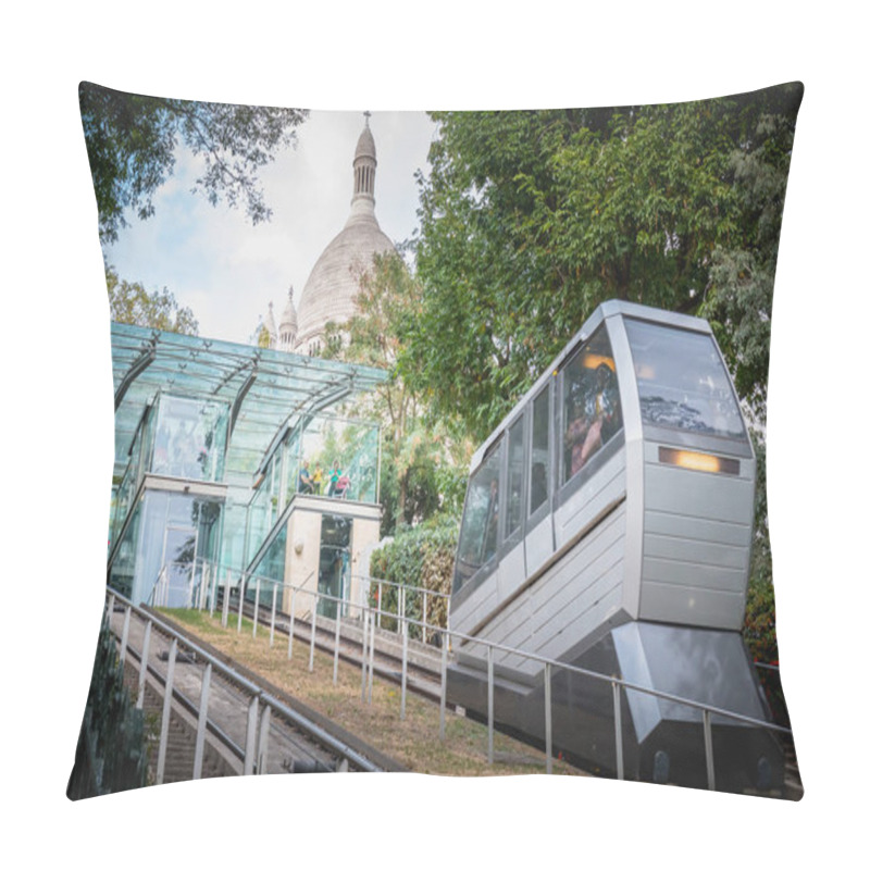 Personality  Paris, France - October 6, 2018: View Of The Funicular Of Montmartre Which Allows To Climb To The Top Of The Hill Montmartre And To Access The Basilica Of The Sacred Heart Pillow Covers