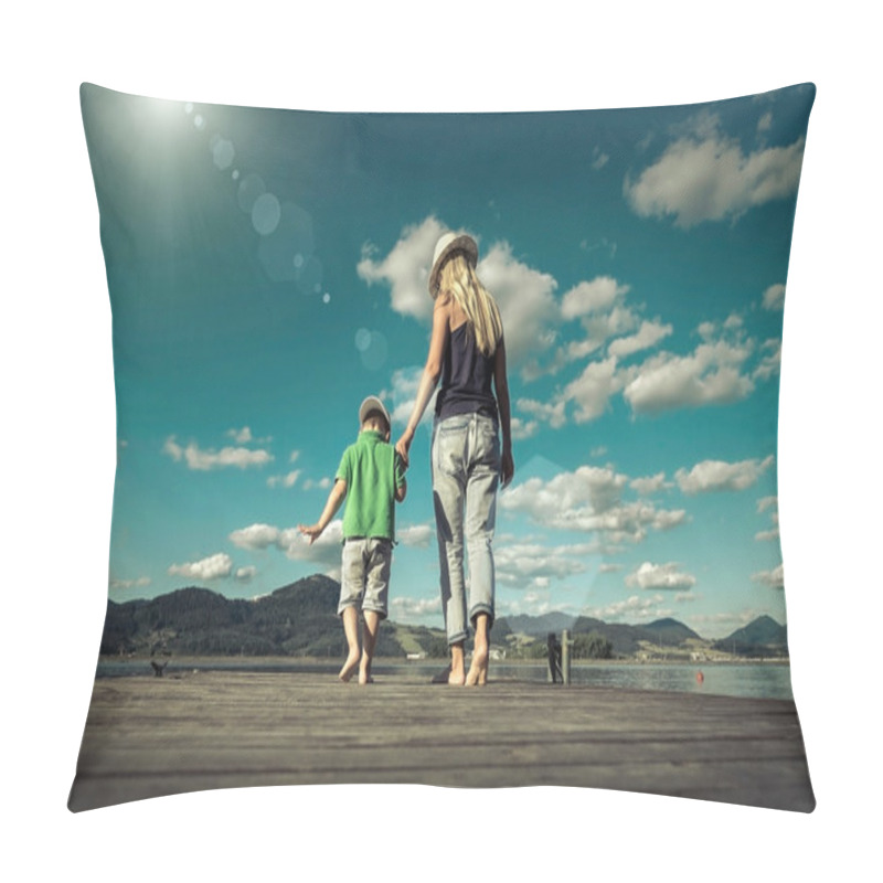 Personality  Happy Mother And Son On The Pier Pillow Covers