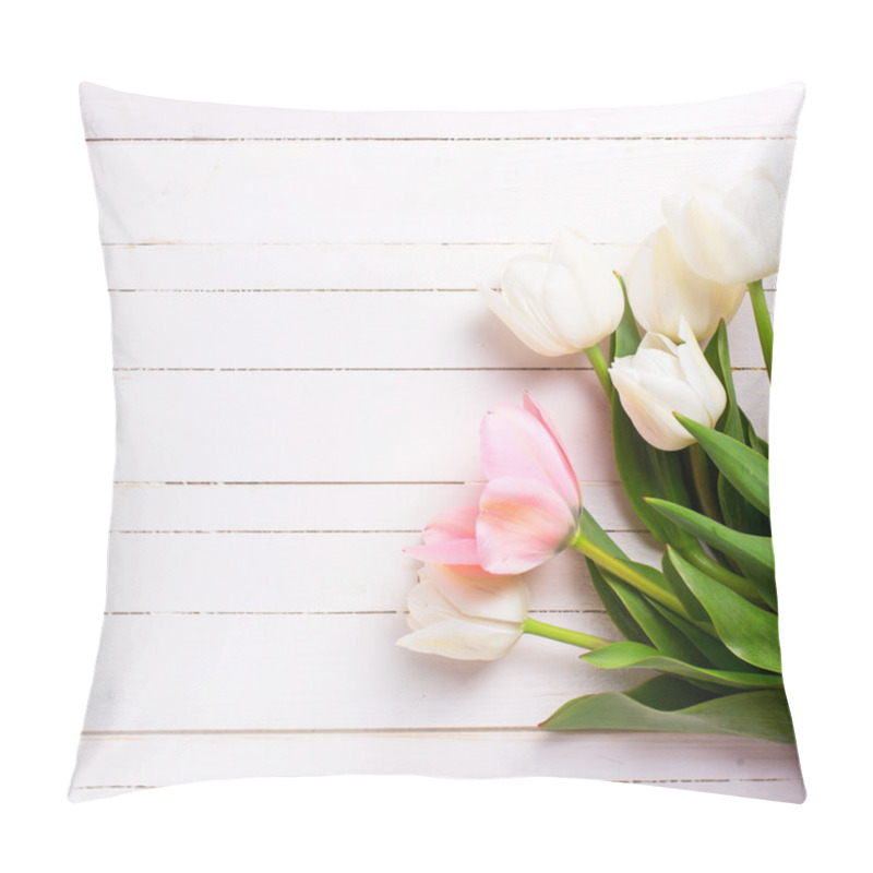 Personality  Background With Pink And White Tulip Flowers Pillow Covers