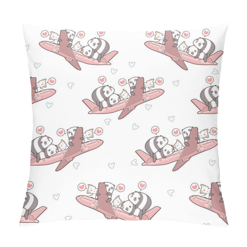 Personality  Seamless Cute Pandas And Cats And On The Plane Pattern Pillow Covers