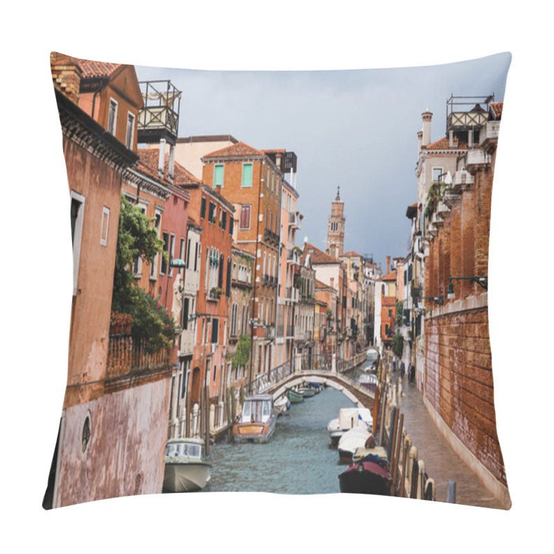 Personality  Bridge Above Canal, Motor Boats And Ancient Buildings In Venice, Italy  Pillow Covers