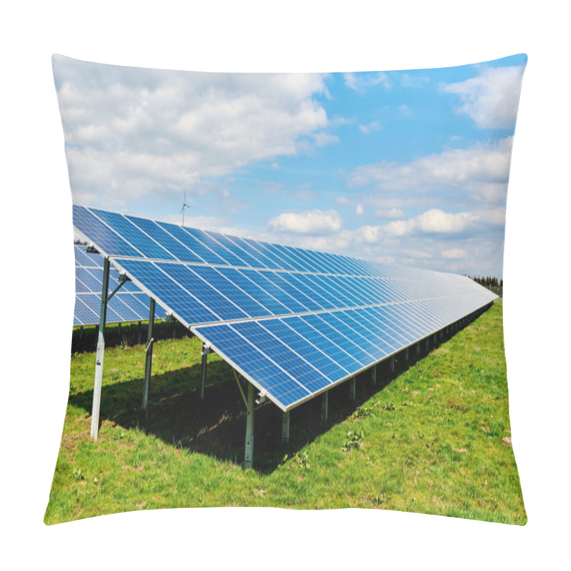 Personality  Solar Panels On A Green Field Pillow Covers