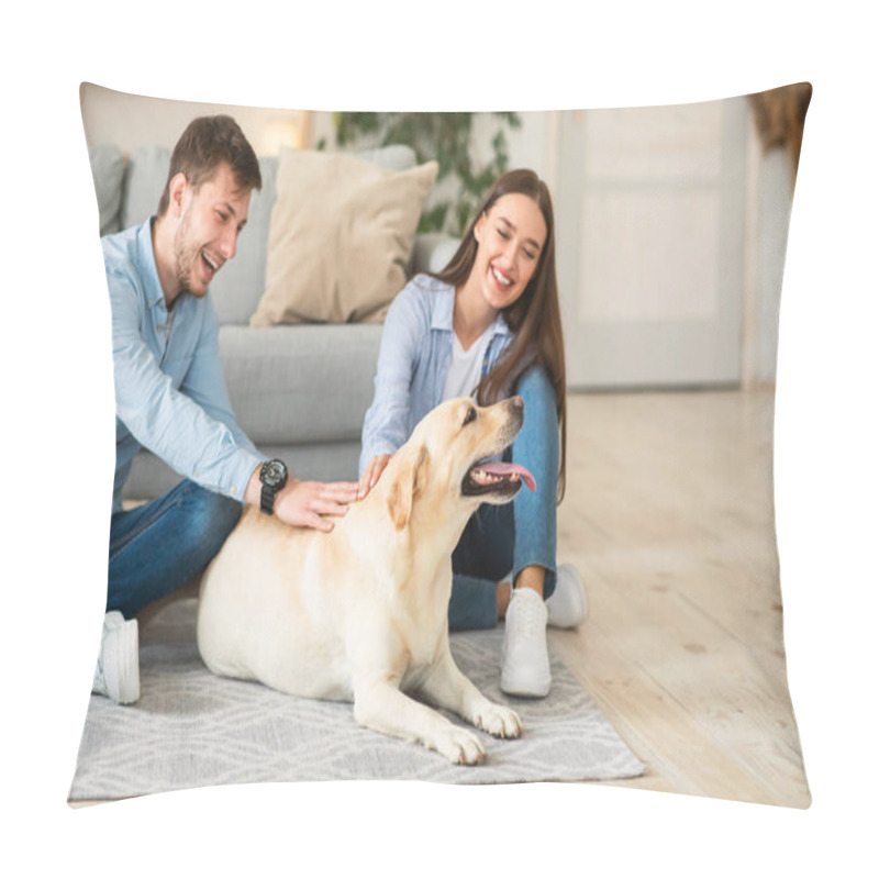 Personality  Young Family Of Two Sitting On Floor With Dog Pillow Covers