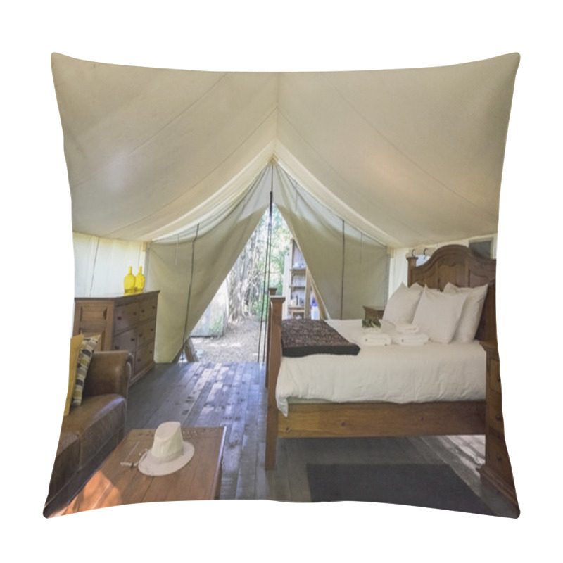 Personality  Interior Of A Large Luxury White Canvas Tent In The Woods Pillow Covers