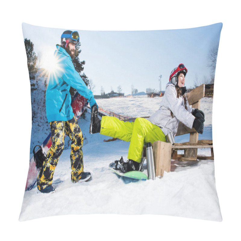 Personality  Snowboarders Fooling Around Pillow Covers