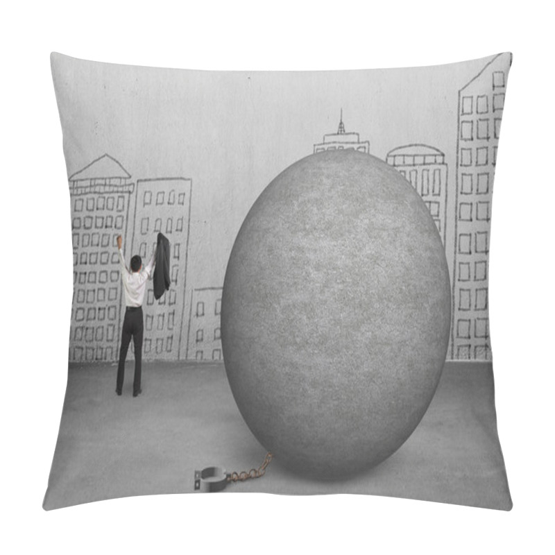 Personality  Cheering Businessman Free From Concrete Ball Shackle Pillow Covers