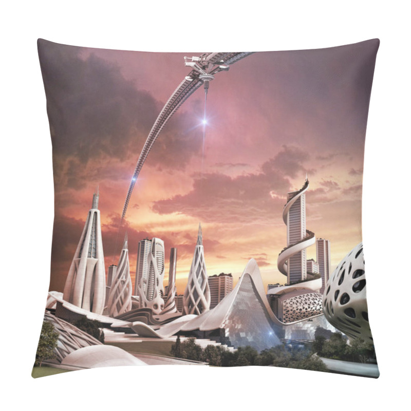 Personality  Futuristic City And Space Wheel With An Exotic Energy Source Pillow Covers