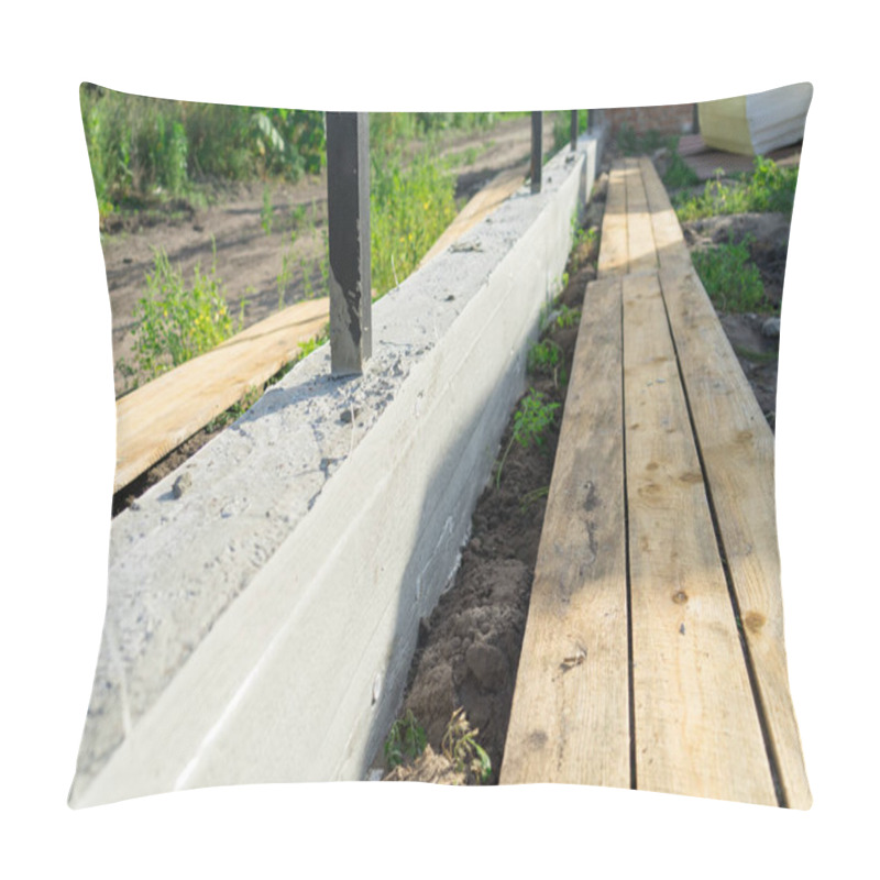 Personality  Production Of The Concrete Base For A Fence. Pillow Covers