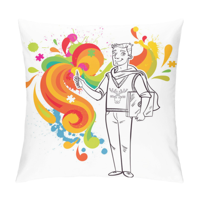 Personality  Artist-designer With Laptop And Stylus Pillow Covers