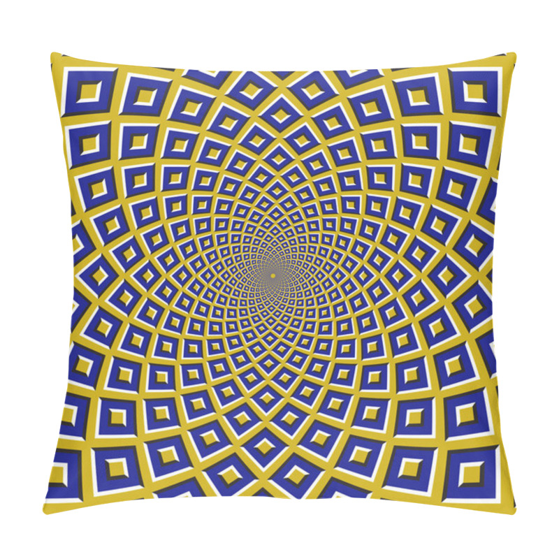 Personality  Optical Motion Illusion Background. Blue Squares Fly Apart Circularly From The Center On Yellow Background. Pillow Covers