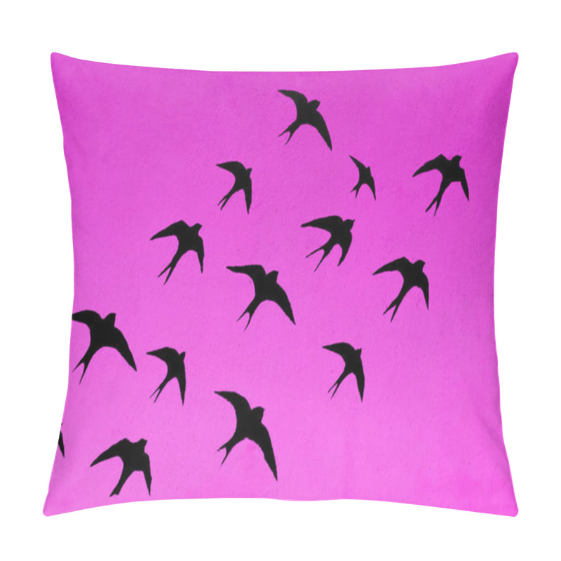 Personality  Silhouettes Of Many Swallows On Pink Sky Background Pillow Covers