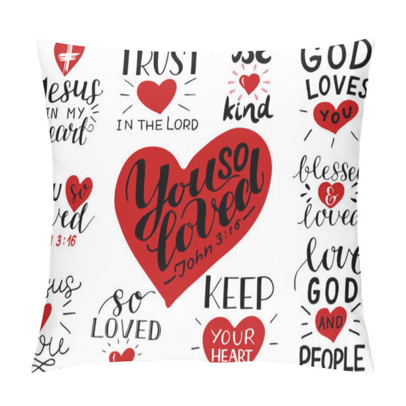 Personality  Logo Set With Bible Verse And Christian Quotes You So Loved, Trust In The Lord, Be Kind, Jesus In My Heart Pillow Covers