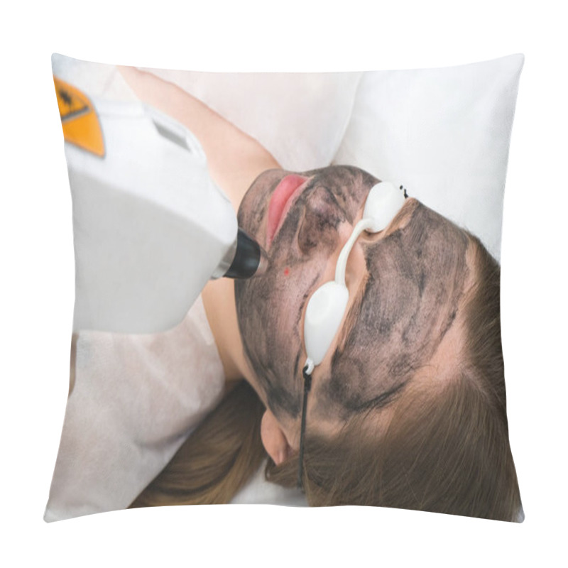 Personality  Carbon Peeling Of The Face Of A Young Beautiful Woman. Peeling Skin Renewal. Laser Point On The Face. Pillow Covers