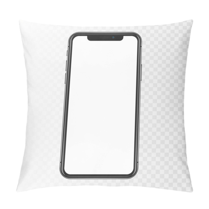 Personality  New York, USA - August 22, 2018: Realistic New Black Phone. Frameless Full Screen Mockup Mock-up Smartphone Isolated On Transparent Checkered Background. Front View. EPS10 Pillow Covers