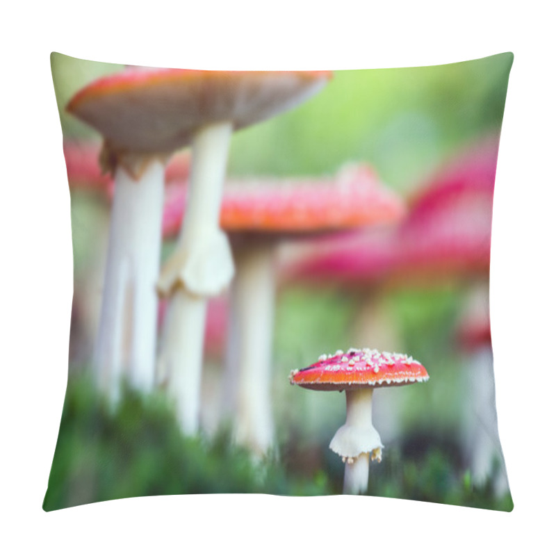 Personality  Amanita Muscaria, A Poisonous Mushroom In A Forest. Pillow Covers