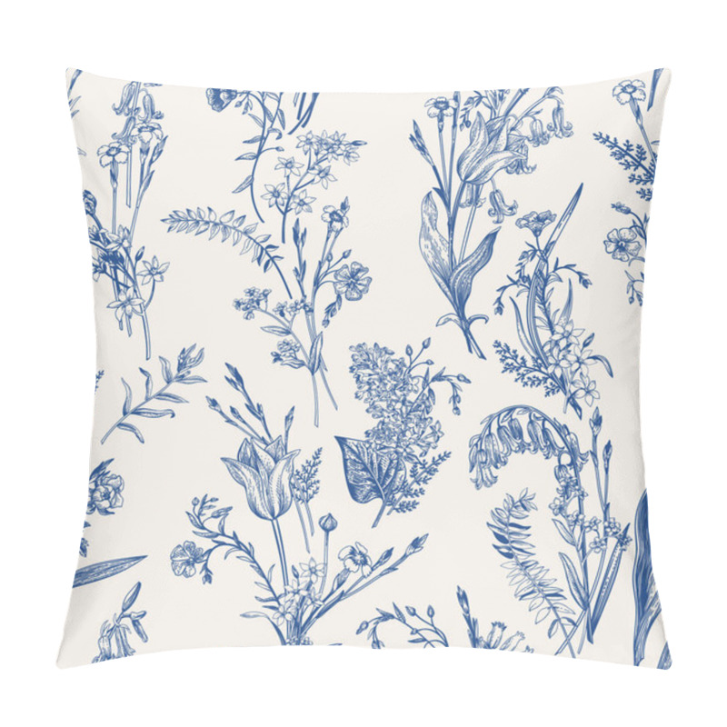 Personality  Herbal Seamless Pattern. Floral Background. Vector Botanical Illustration. Blue. Pillow Covers