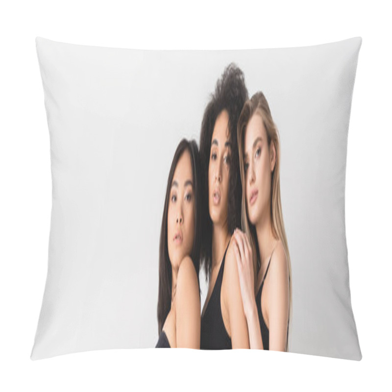 Personality  Young Interracial Women In Tops Looking At Camera And Posing Isolated On White, Banner Pillow Covers