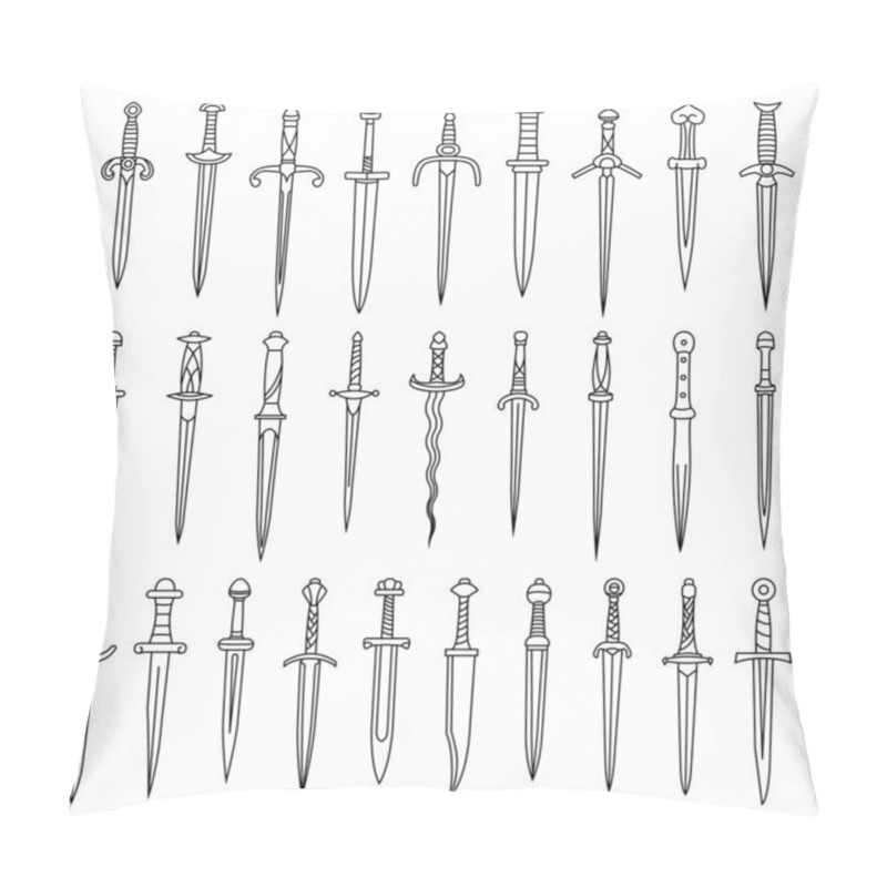 Personality  Set Of Simple Monochrome Images Of Medieval Daggers And Dirks Drawn By Lines. Pillow Covers