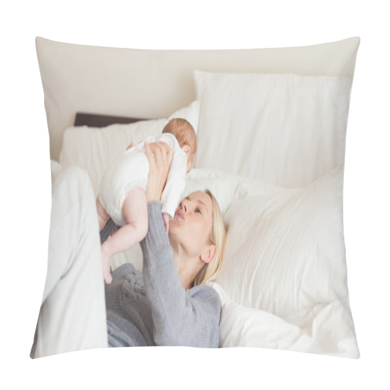 Personality  Young Mother Playing With Her Newborn Pillow Covers