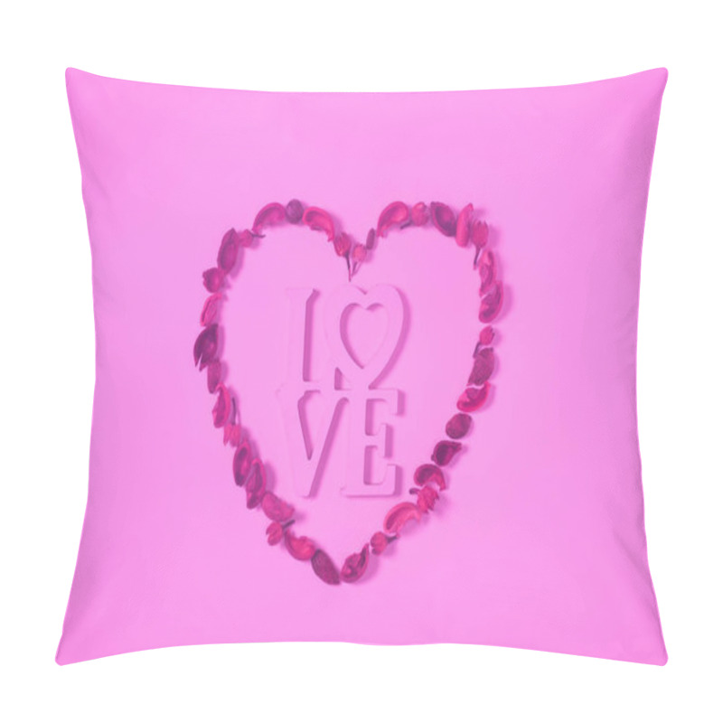 Personality  Top View Of Heart From Dried Fruits With Word Love Isolated On Pink Pillow Covers