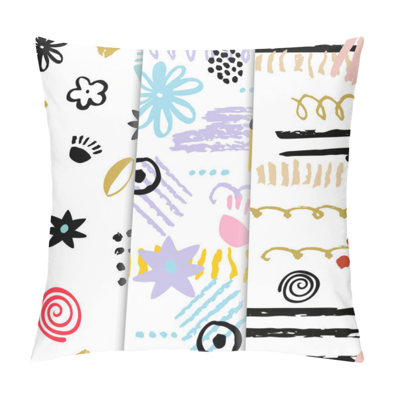 Personality  Set Hand Drawn Scribbles Seamless Pattern Pillow Covers