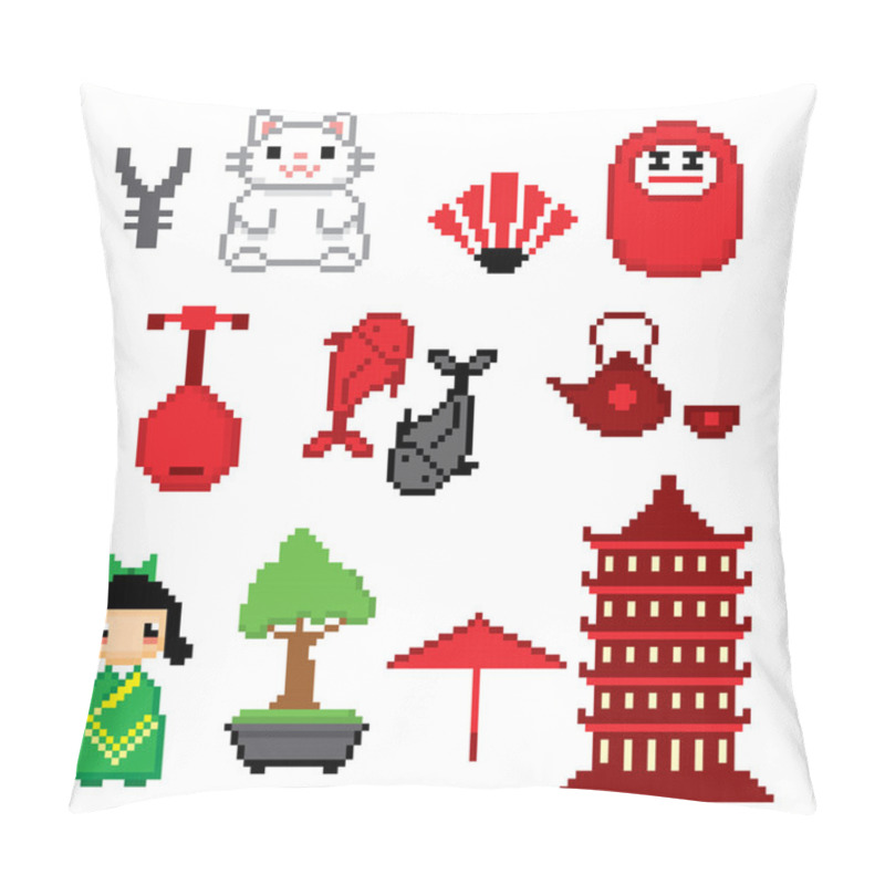 Personality  Japan Banner Icons. Pixel Art Pillow Covers