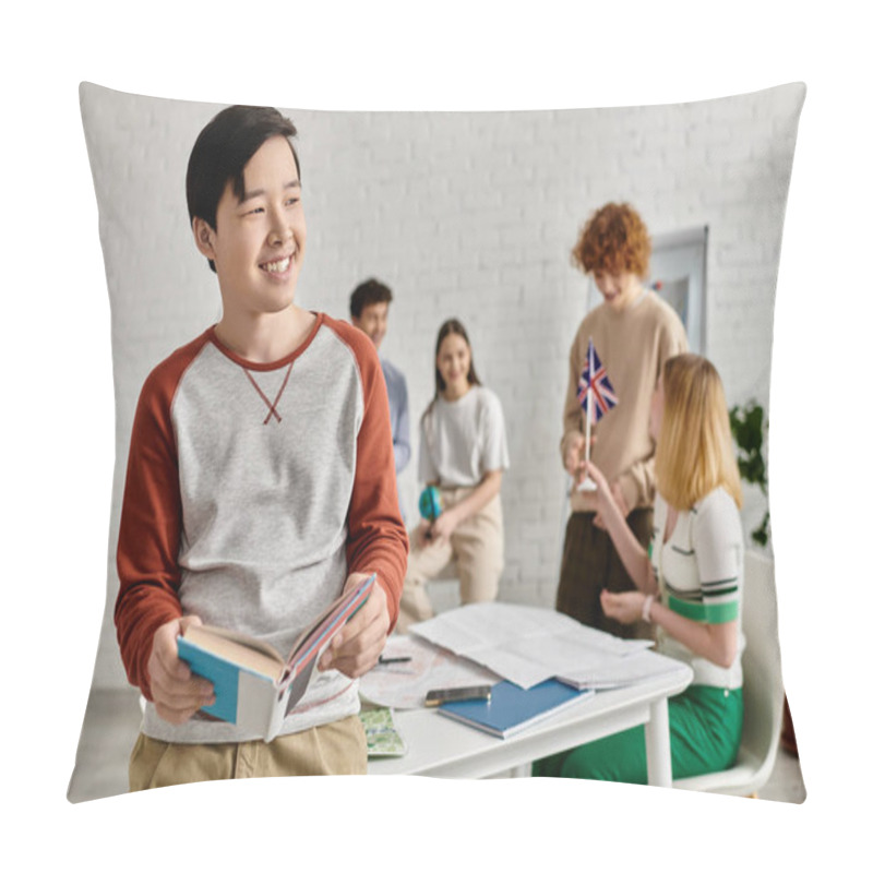 Personality  A Teenager At A UN Model Conference, Thoughtfully Reviewing Notes. Pillow Covers