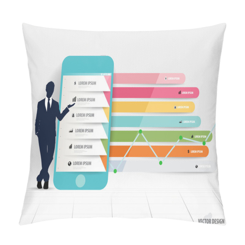 Personality  Infographic Design Template. Businessman Showing Touchscreen Dev Pillow Covers