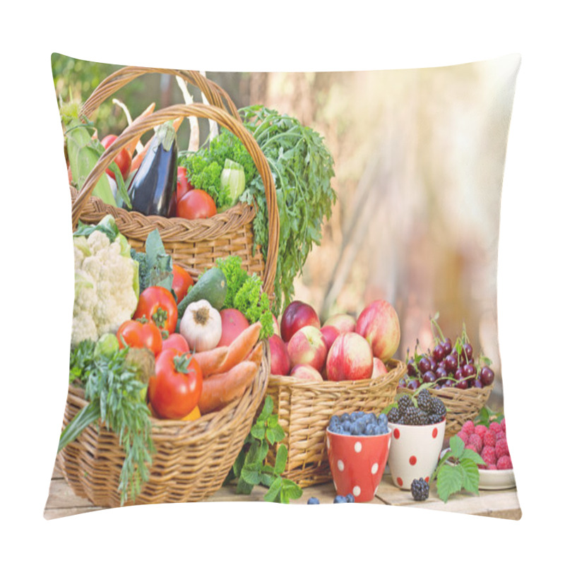 Personality  Organic Fruits And Vegetables In Wicker Baskets Pillow Covers