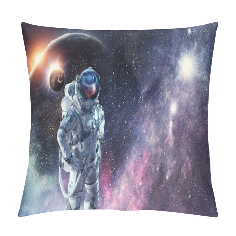 Personality  Spaceman And His Mission. Mixed Media Pillow Covers