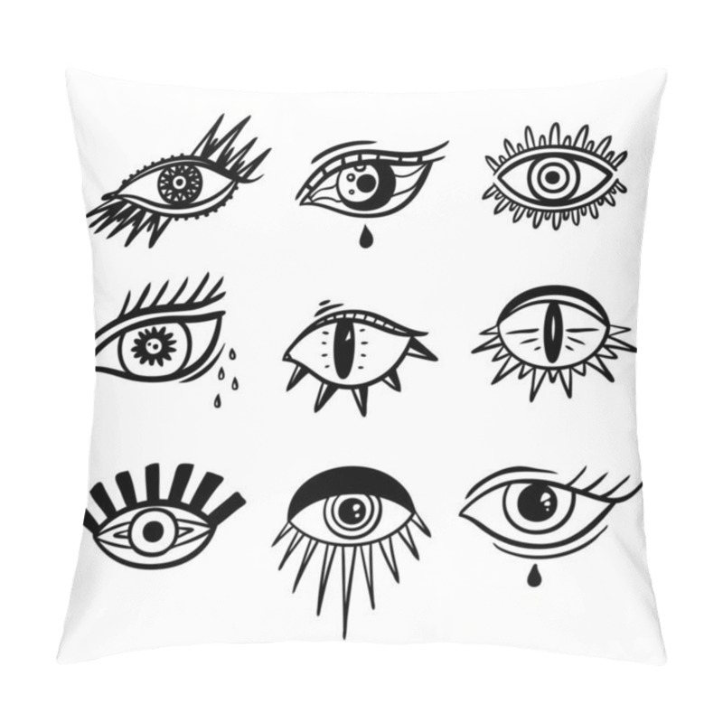 Personality  Evil Seeing Eye Symbol Set. Occult Mystic Emblem, Graphic Design. Pillow Covers