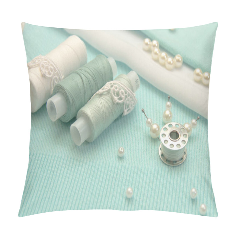 Personality  The Thread, The Beads, The Lace Are On The Turquoise Fabric Pillow Covers