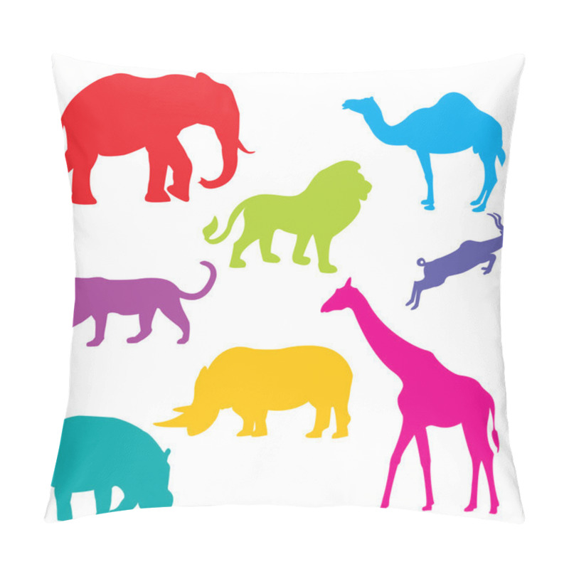 Personality  Set Of African Animals, Isolated And Grouped Objects Over White Pillow Covers