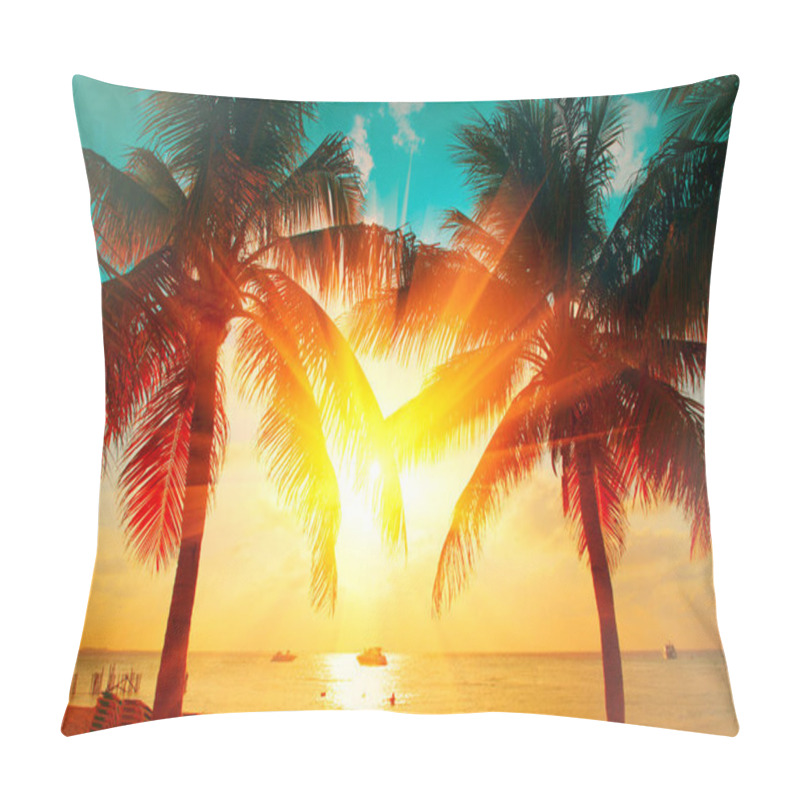 Personality  Sunset Beach With Tropical Palm Tree Over Beautiful Sky. Palms A Pillow Covers