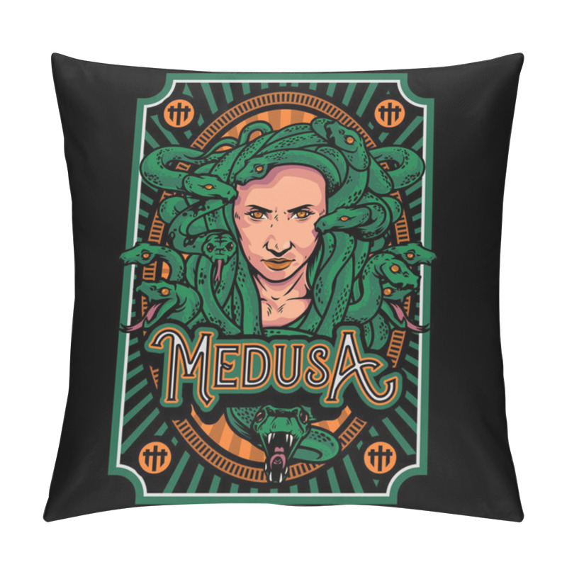 Personality  Cool Medusa's Head Illustration For T-shirt, Poster Or Logo. Medusa Head Hand Drawn Illustration Isolated On Black Background Pillow Covers