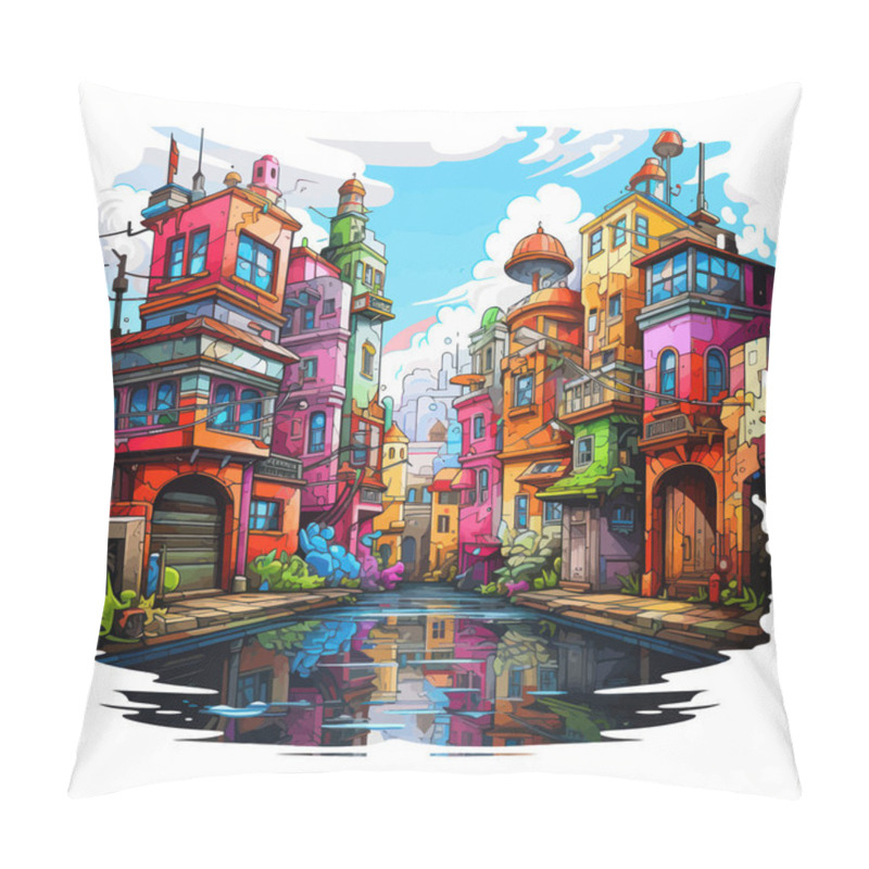 Personality  Vibrant City Streets. Cartoon Vector Illustration. Pillow Covers