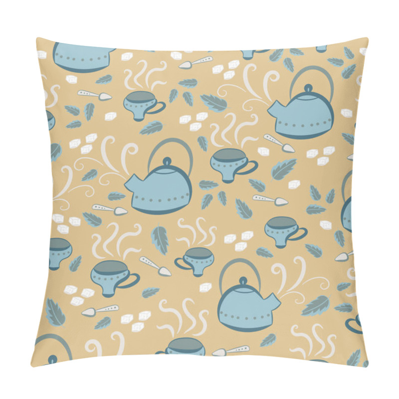 Personality  Yellow And Teal Tea Time Seamless Vector Pattern Pillow Covers