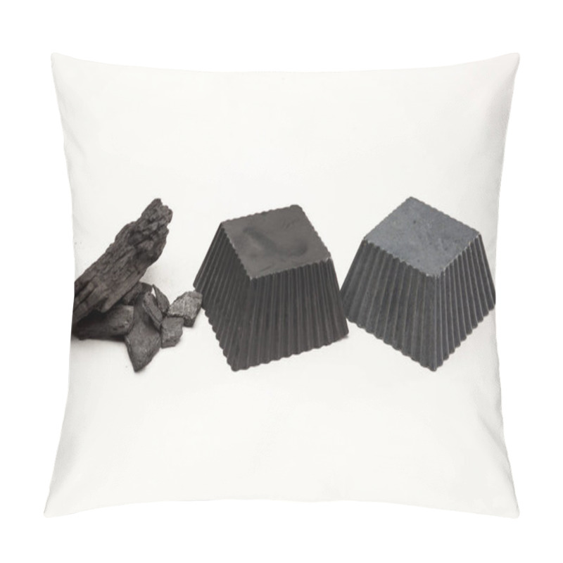 Personality  Two Hand Made Black Activated Charcoal Soaps On White Background Pillow Covers