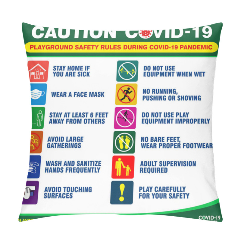 Personality  Public Park Rules Poster Or Public Health Practices For Covid-19 Or Health And Safety Protocols Or New Normal Lifestyle Concept. Eps 10 Vector, Easy To Modify Pillow Covers