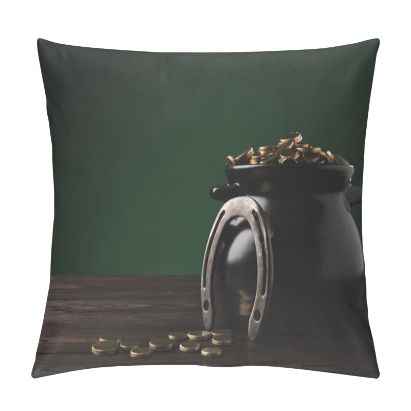 Personality  Pot With Golden Coins And Horseshoe On Table, St Patricks Day Concept Pillow Covers