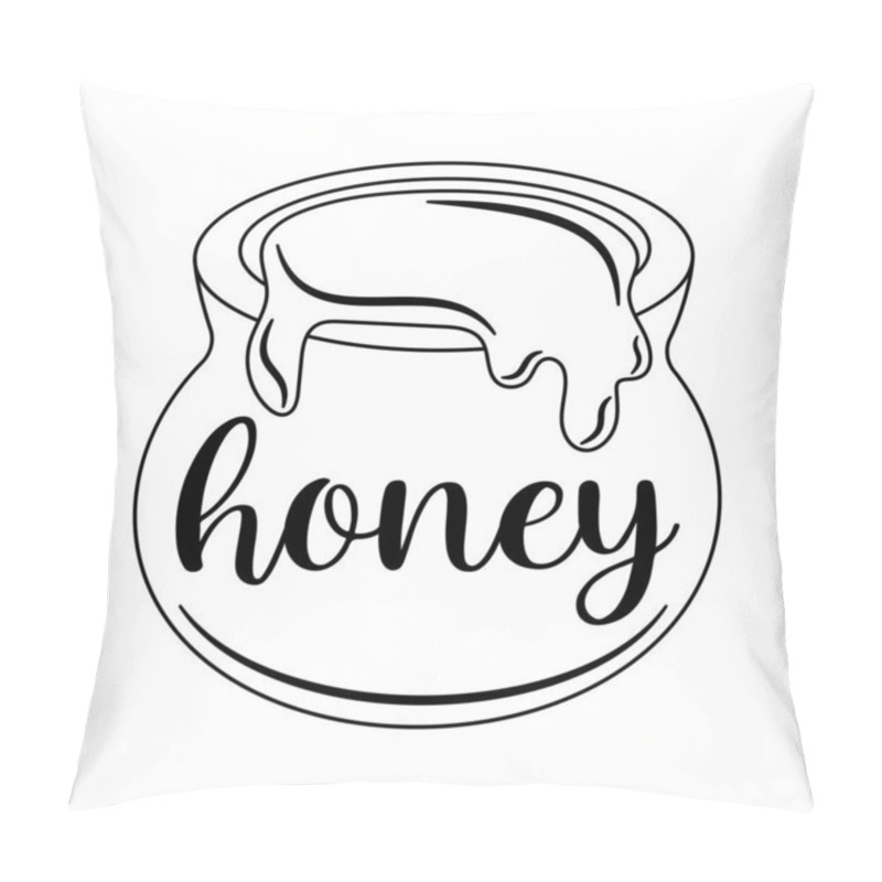 Personality  Honey Jar. Honey Pot With Dripping Honey. Black And White Outline. Sweet And Natural Food Illustration. Traditional Organic Product For Beekeeping And Eco-friendly Lifestyle. Pillow Covers