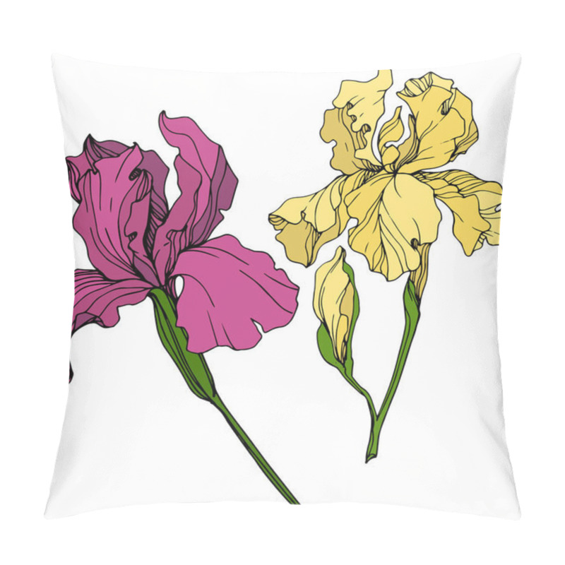 Personality  Vector Yellow And Maroon Iris Floral Botanical Flower. Wild Spring Leaf Wildflower Isolated. Engraved Ink Art. Isolated Iris Illustration Element. Pillow Covers