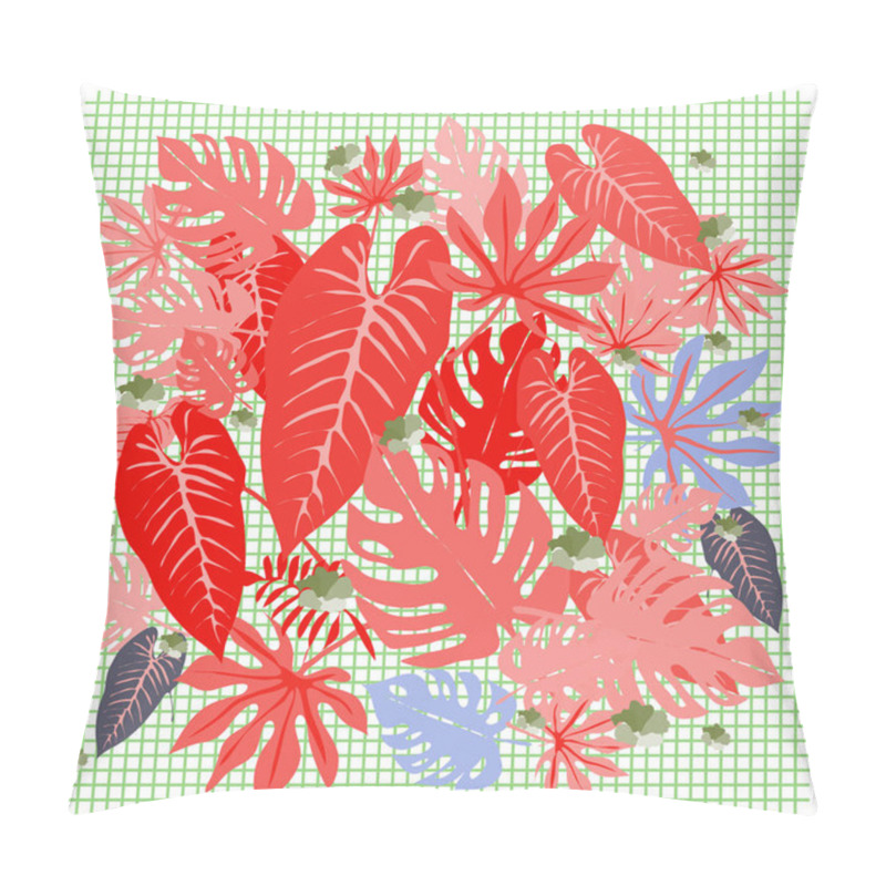 Personality  Vector Graphical Tropical Leaves Bright Pattern With Vibrant Texture In Pop Art Style, Modern Summer Background Allover Print. Split Leaves, Philodendron, Monstera Leaves Pillow Covers