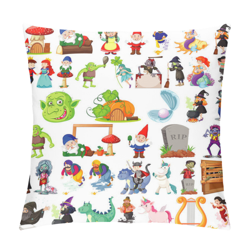 Personality  Set Of Fantasy Cartoon Characters And Fantasy Theme Isolated On White Background Illustration Pillow Covers