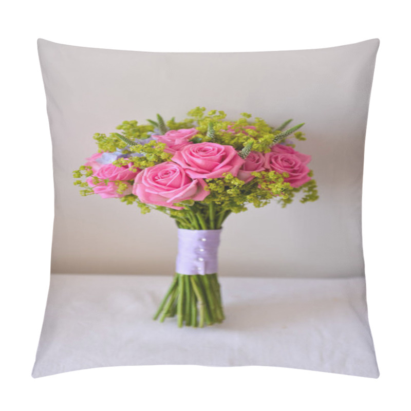 Personality  Bridal Bouquet Of Fresh Roses On The Table. Wedding Floristry, Floristic Decorative Statement Pillow Covers