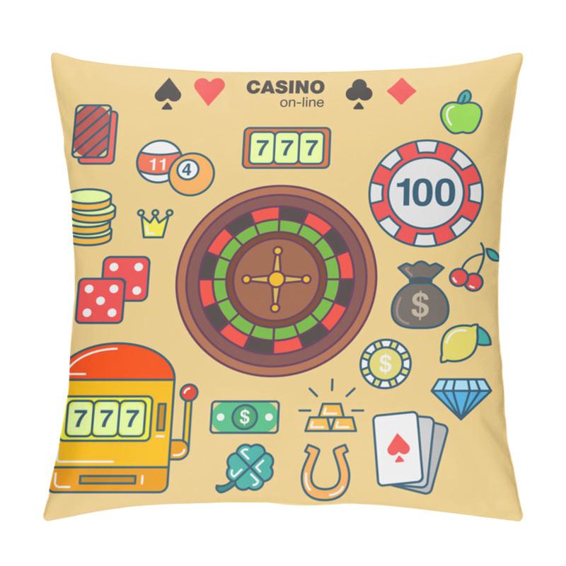 Personality  Outline Icons Casino Flat Style Pillow Covers