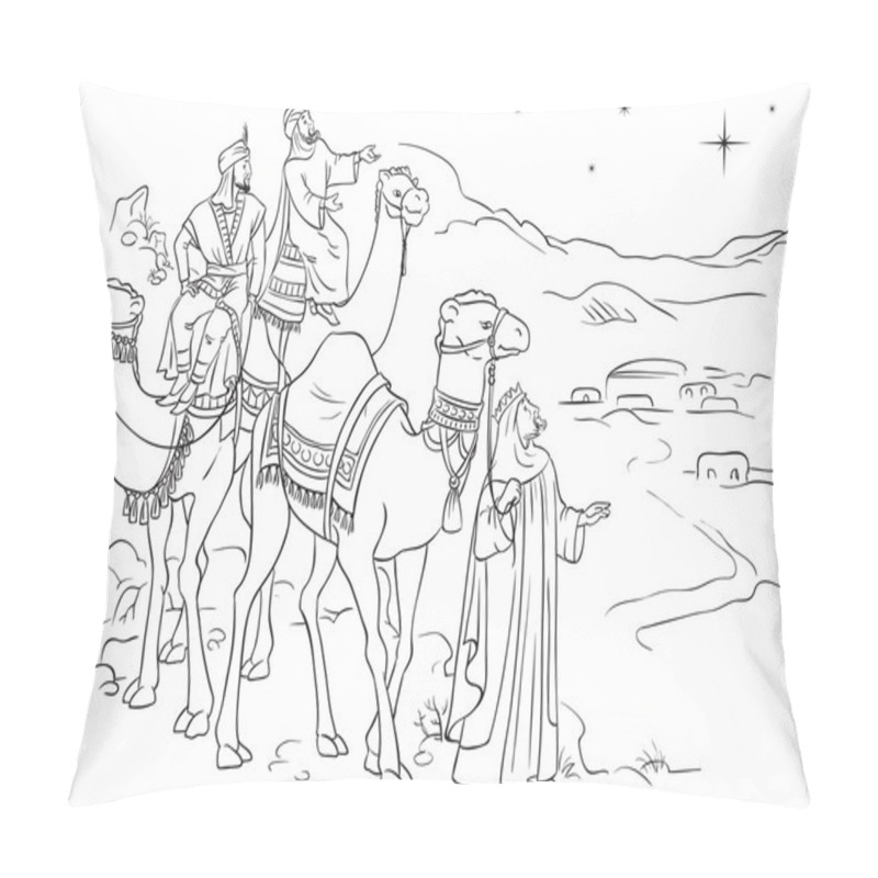 Personality  Three Wise Men Following The Star Of Bethlehem Outlined Pillow Covers