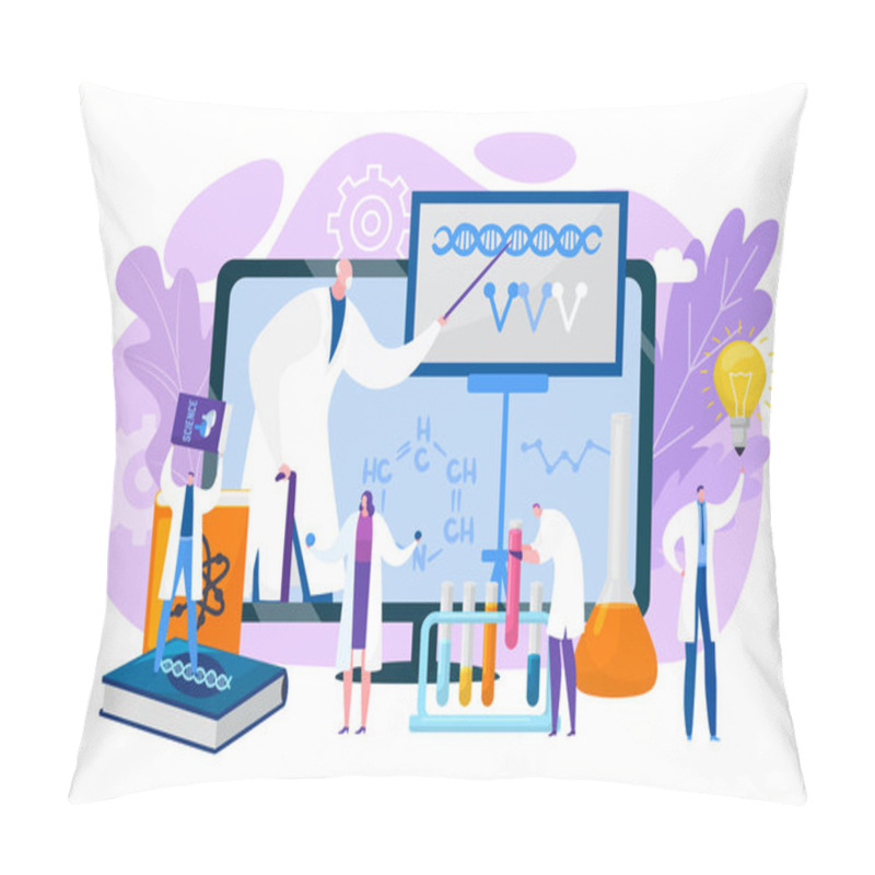 Personality  Science Education With Flat Device Technology, Vector Illustration. Online Learning, Researching With Digital Book Concept. Pillow Covers