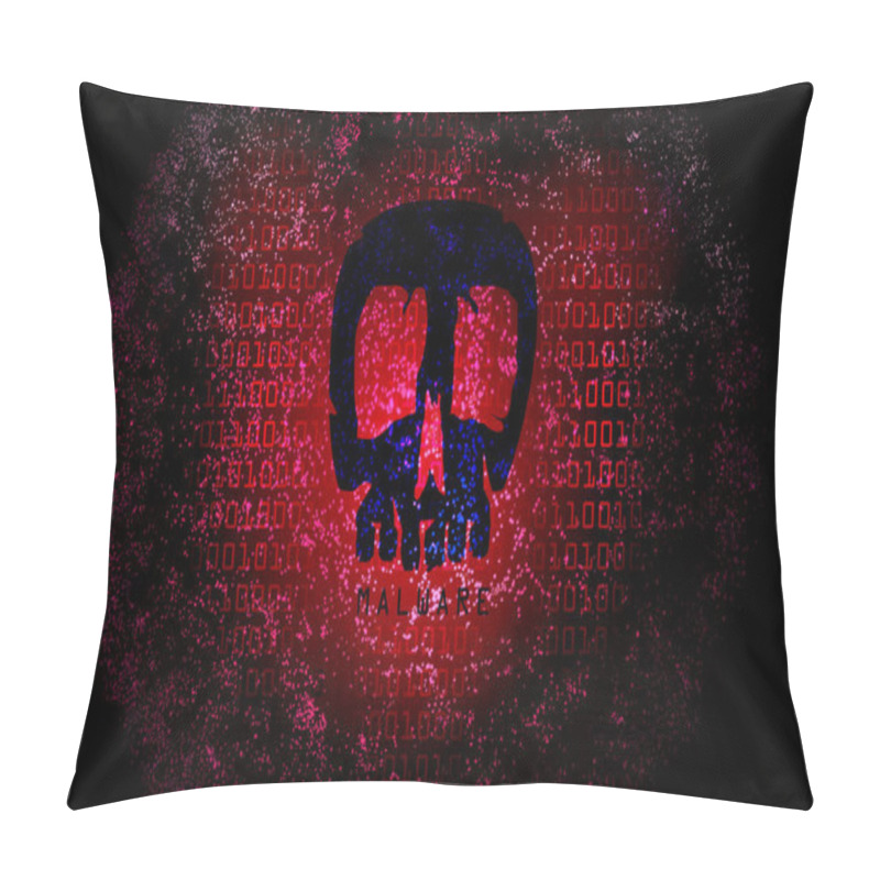 Personality   Malware, Computer Screen, Skull On A Display With Blue Background Pillow Covers